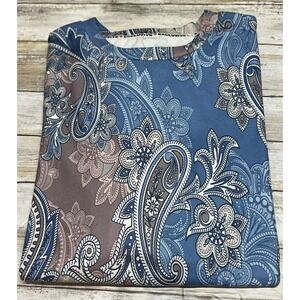 Exclusive Paisley Print Long Sleeve Top Women XL Blue Brown Gray Lightweight NWT